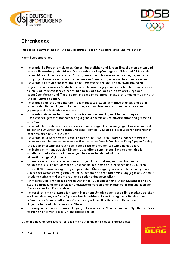 Ehrendkodex der Deutschen Sportjugend (DOSB).